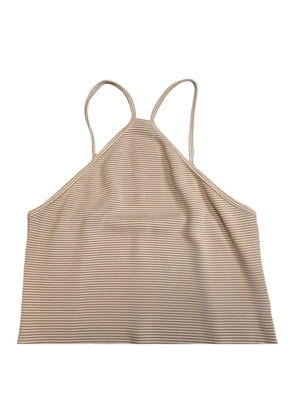 Women's - Zara Beige and White Striped Ribbed Knit Romper, Size Large - Picture 3 of 8